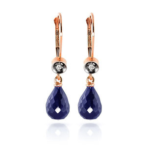 14K. GOLD LEVER BACK EARRINGS WITH DIAMONDS & SAPPHIRE (Rose Gold)